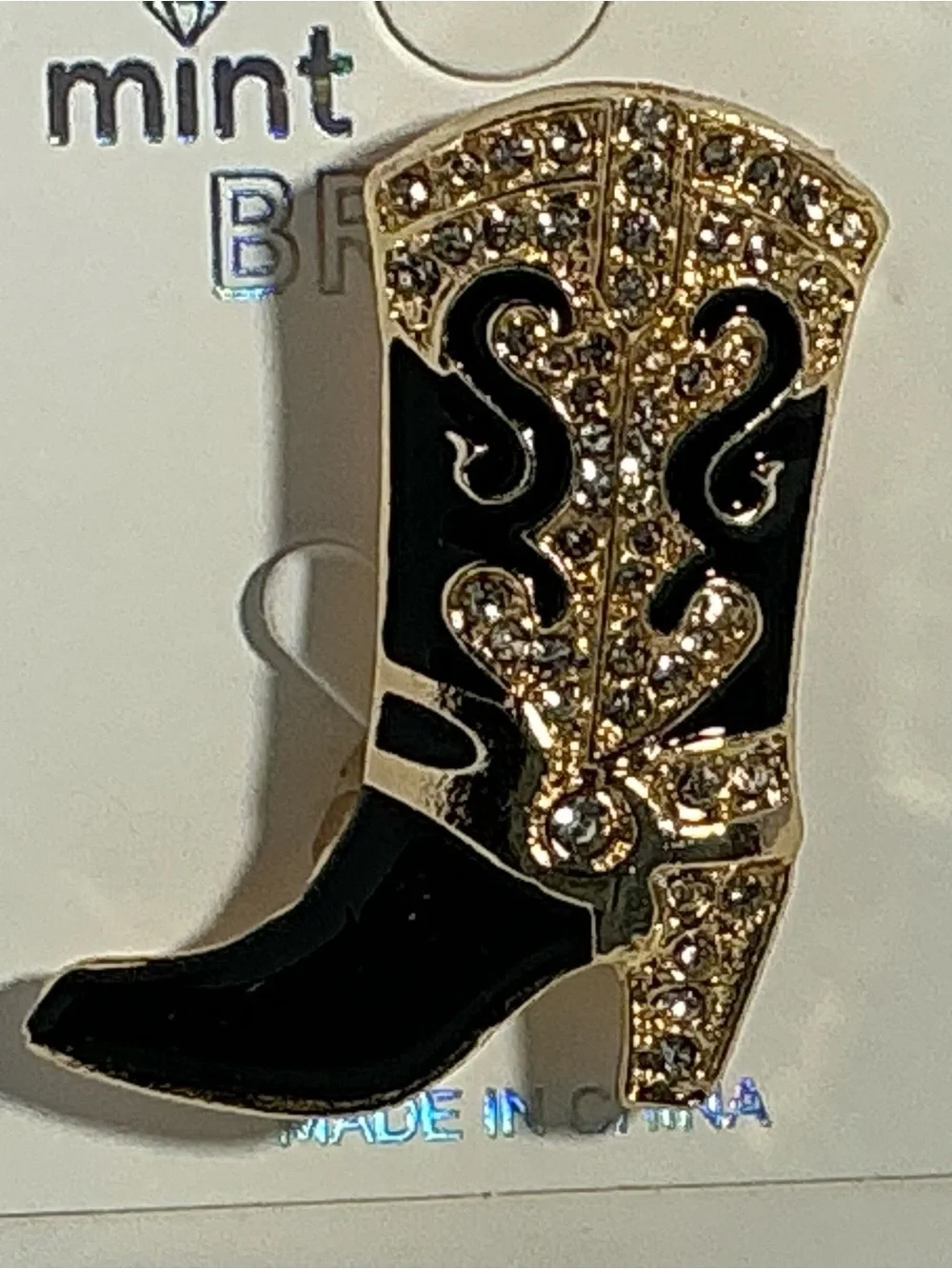 Mint Black and Gold Jeweled Heeled Boot Pin